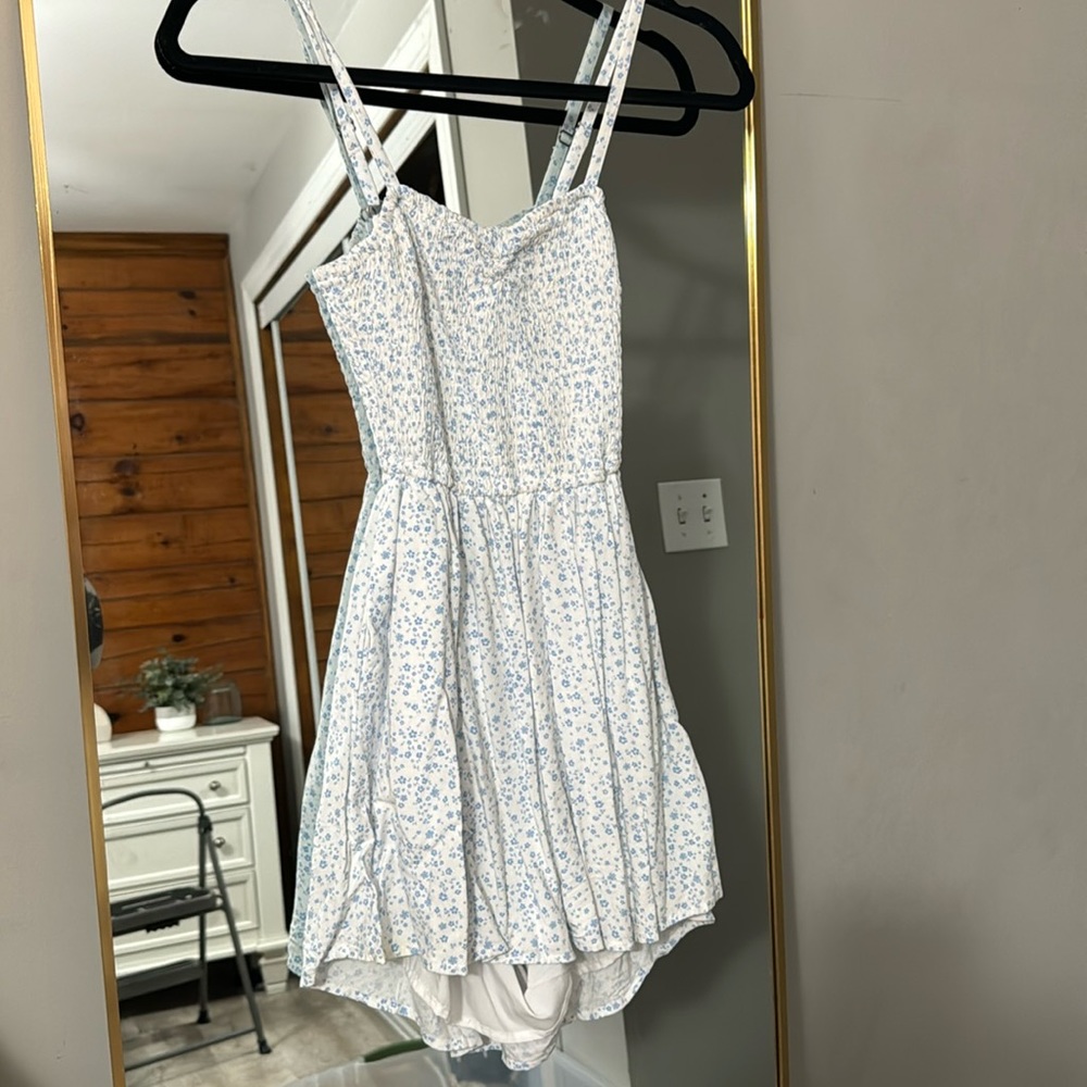 Blue and white floral romper